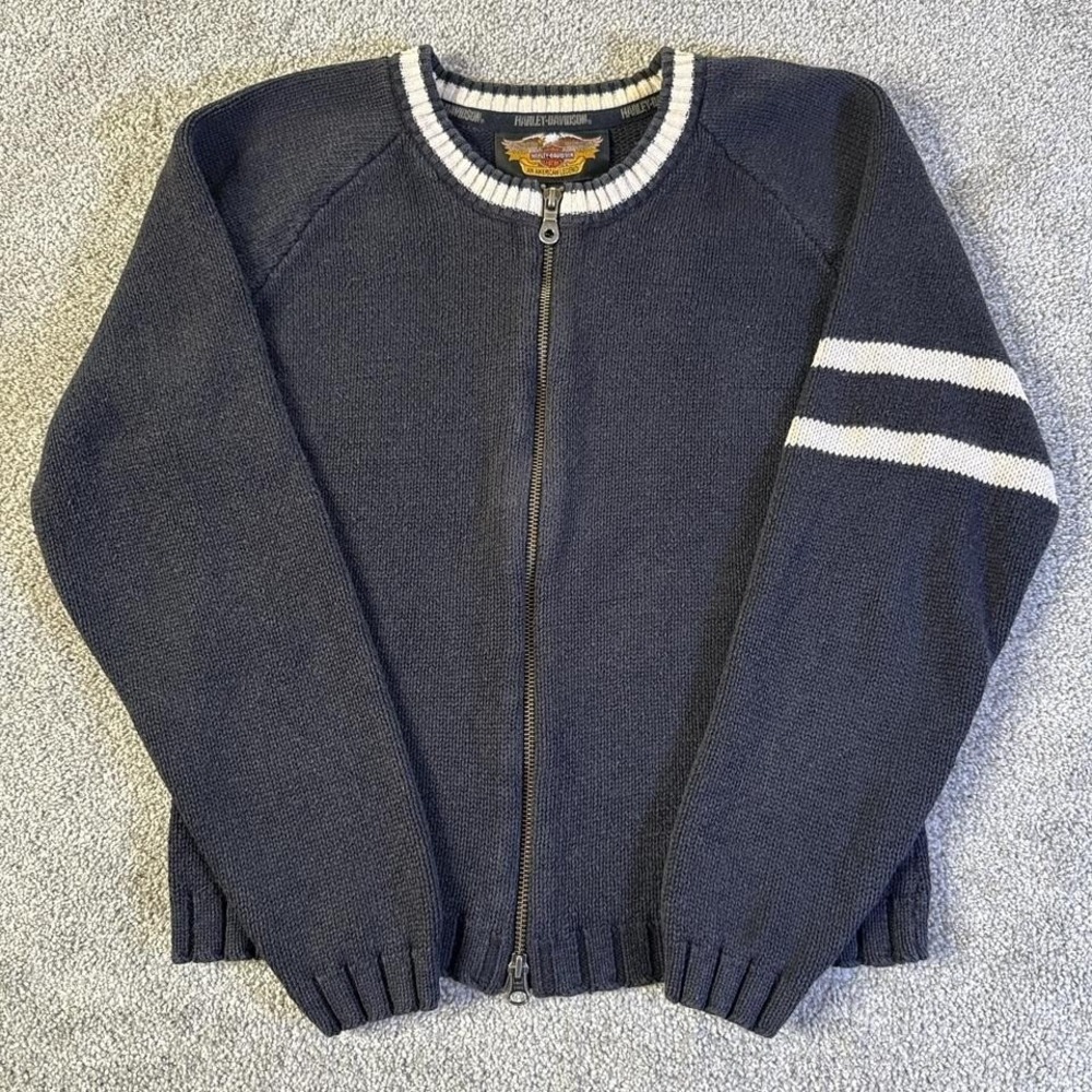 Vintage Harley Davidson Heavy Knit Zip Up Sweater Embroidered